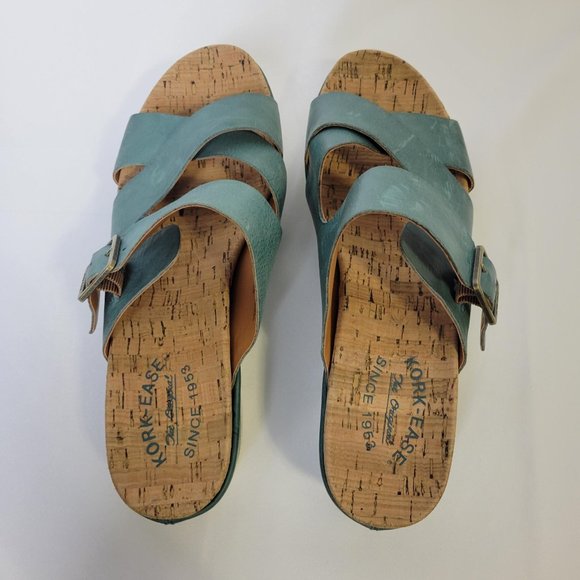 Kork-Ease Womens Callie Sandals Slides Wedge Heel Tan Teal Blue Leather Size 10M - Picture 6 of 9